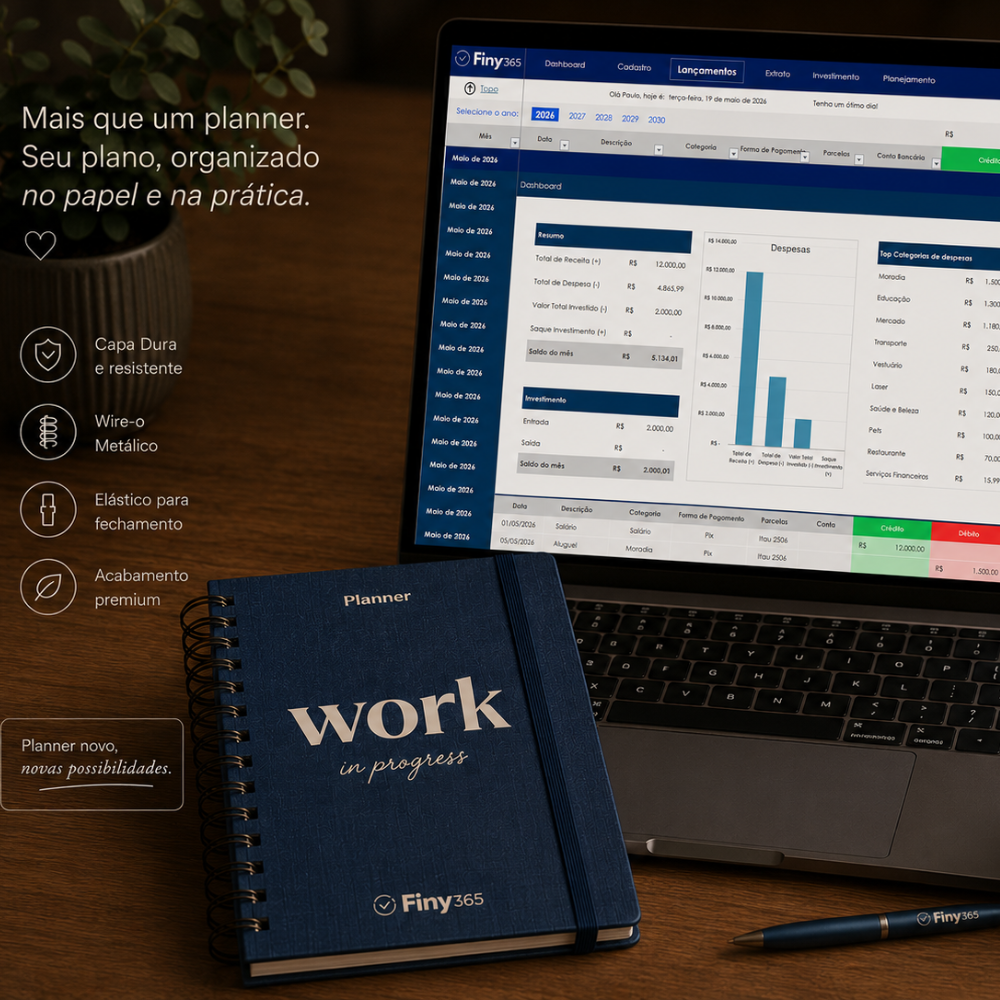 Planner Work in Progress com planilha Finy365