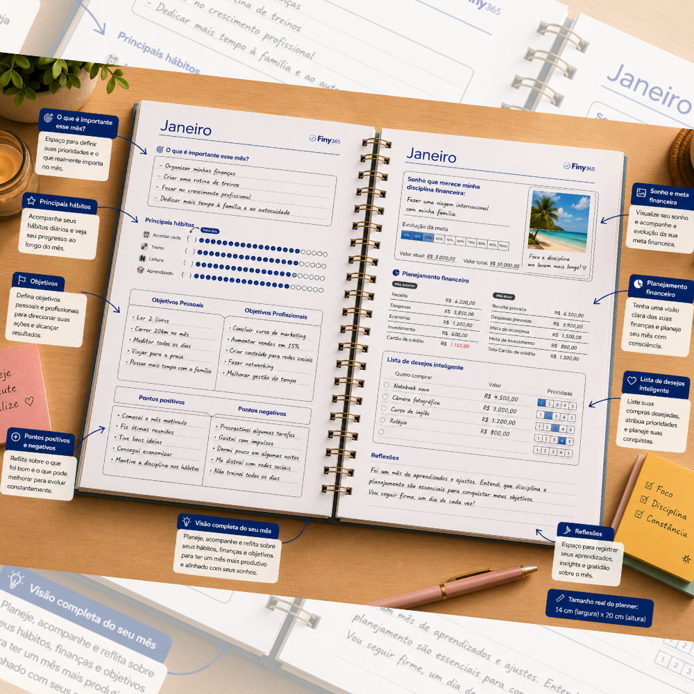 Planejamento mensal do planner Finy365
