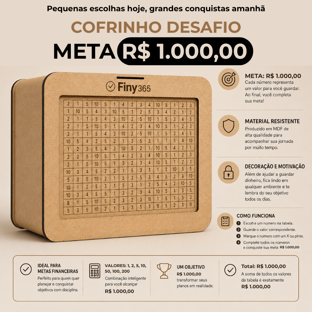 Cofrinho MDF para juntar R$ 1.000
