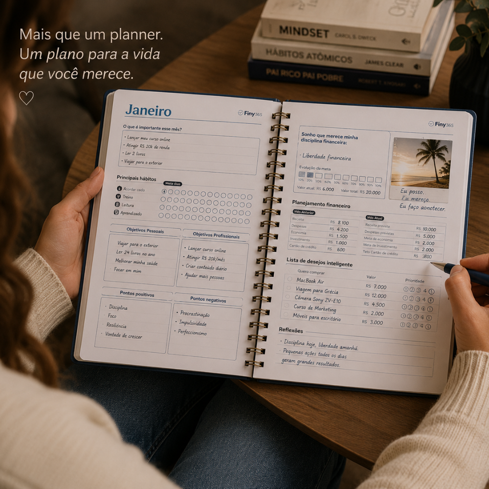 Pessoa utilizando o planner Finy365