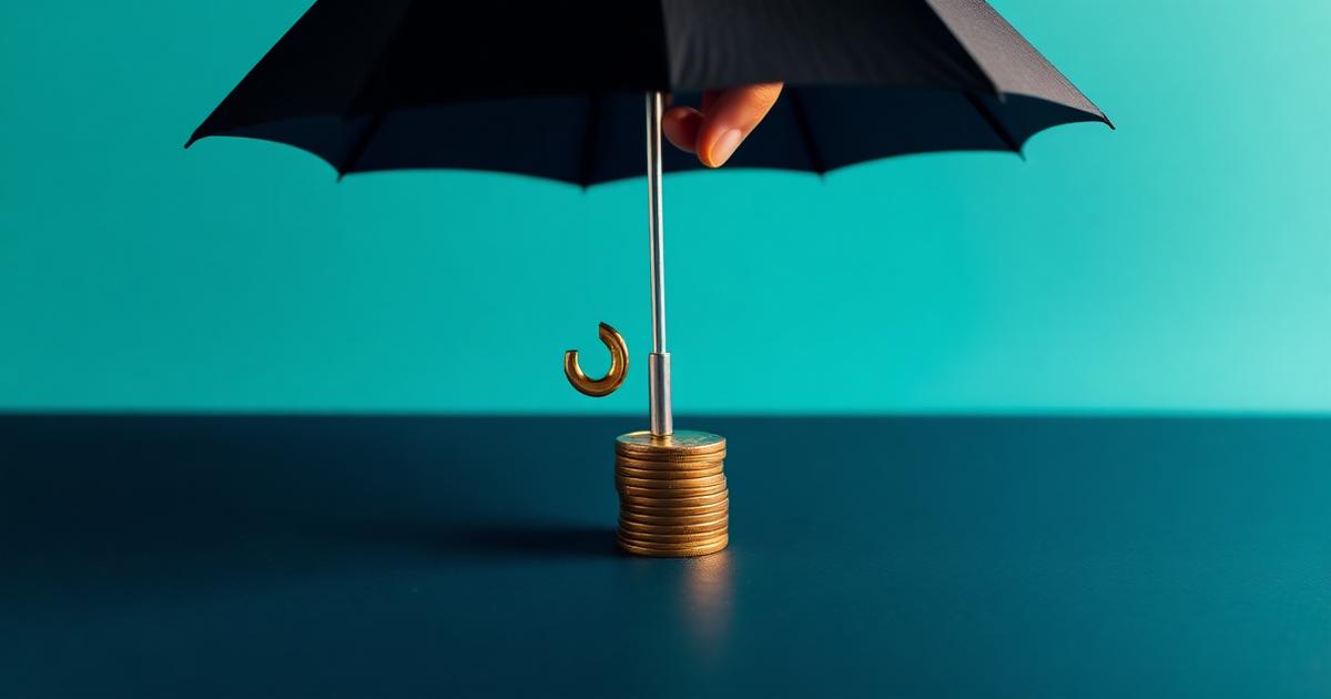 Guarda-chuva protegendo uma pilha de moedas