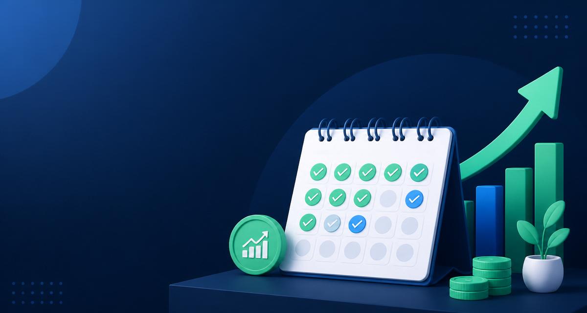 Calendário com hábitos financeiros marcados e gráfico de crescimento