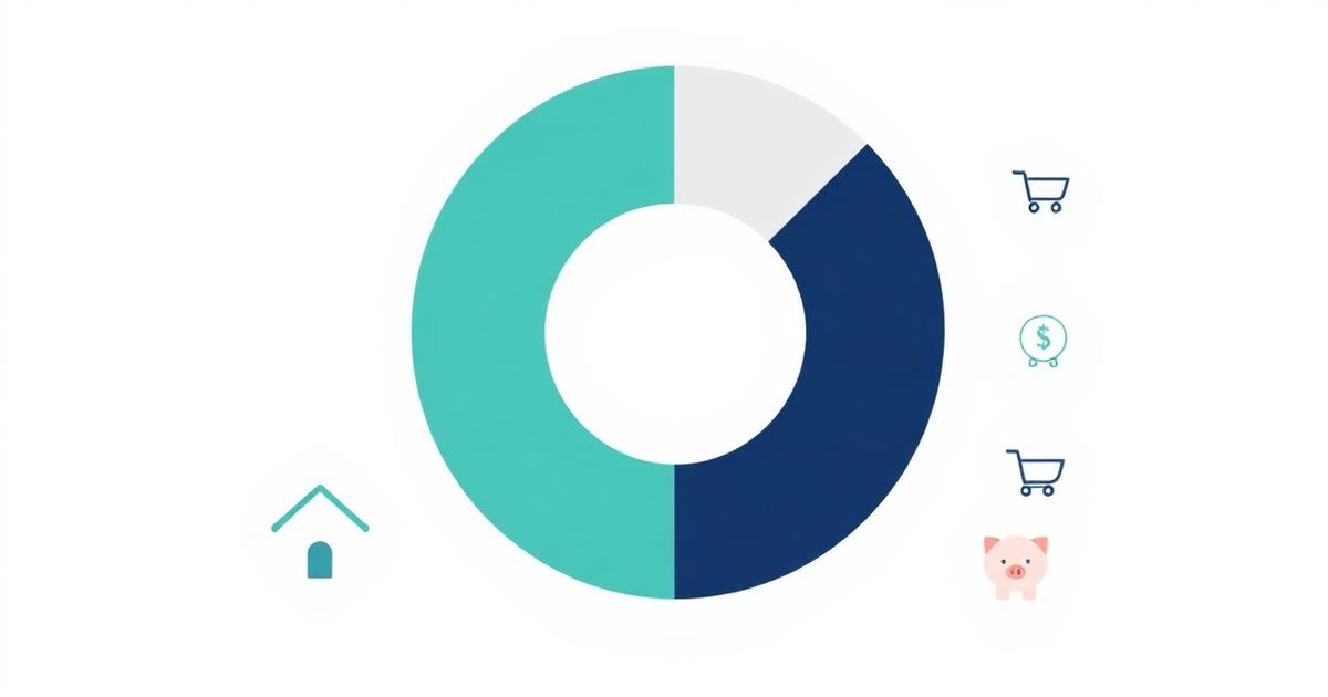 Infográfico circular mostrando a divisão da renda em necessidades, desejos e futuro