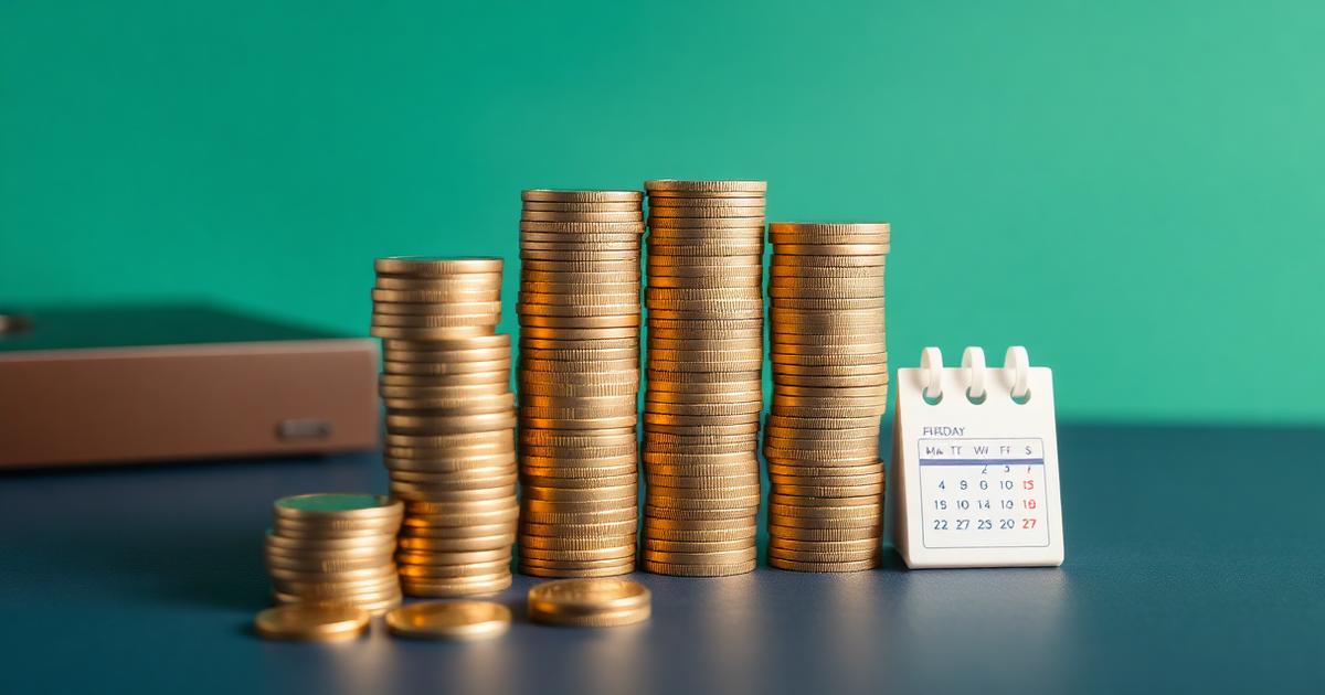 Pilhas crescentes de moedas ao lado de um calendário representando meses de reserva
