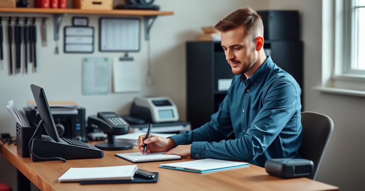 Profissional autônomo organizando finanças em notebook e caderno