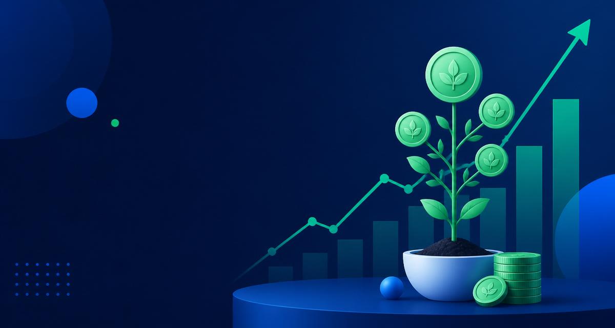 Planta crescendo com moedas ao lado de gráfico ascendente