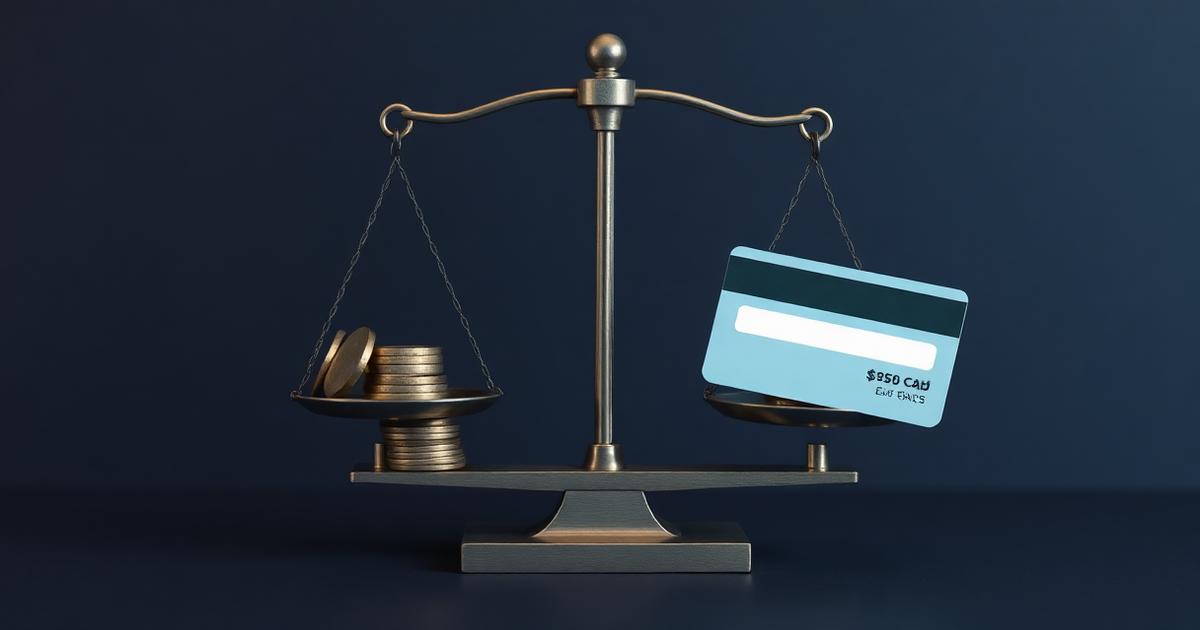 Balança com moedas de um lado e cartão de crédito do outro
