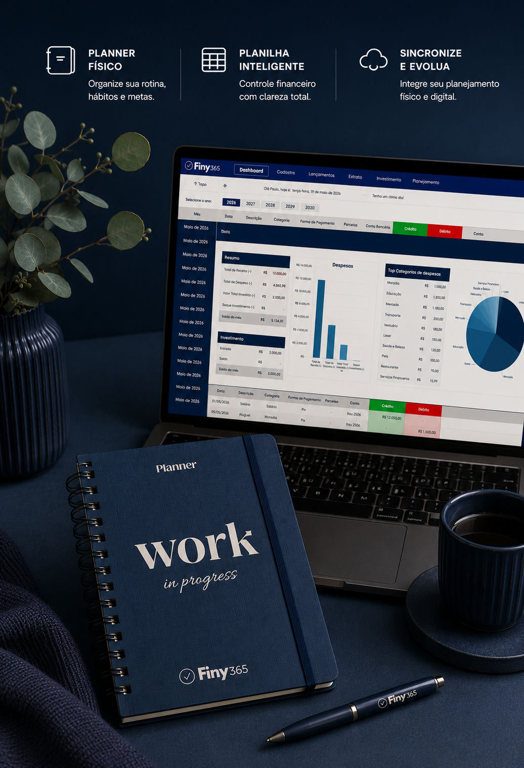Planner físico premium + planilha de controle financeiro