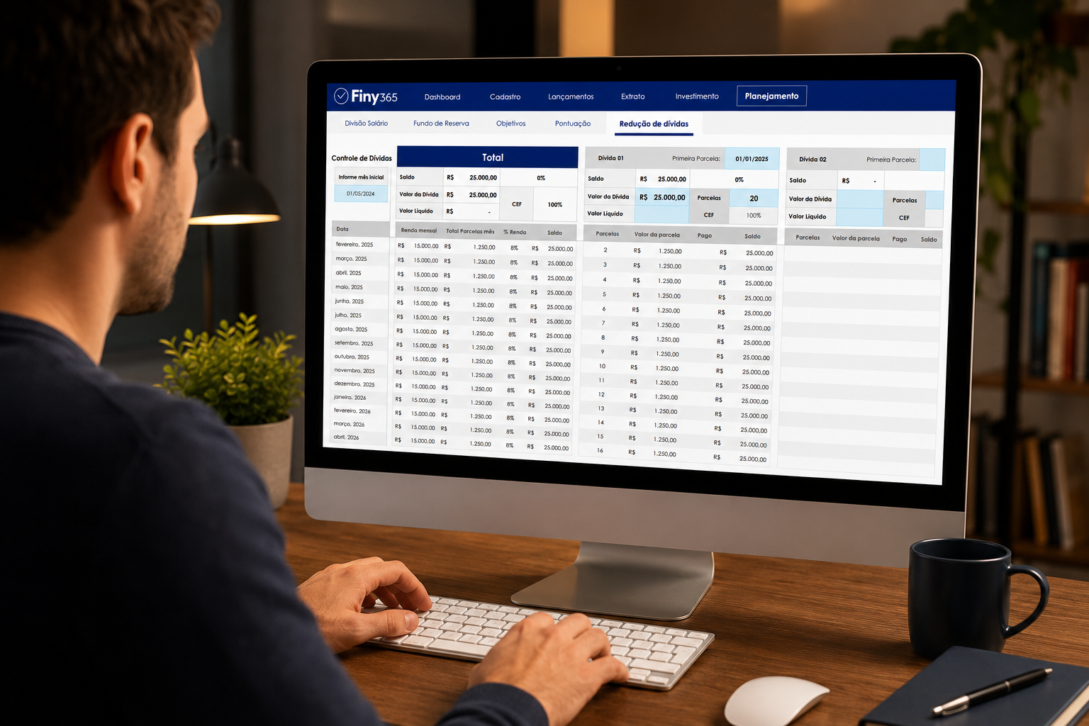 Planilha de controle financeiro utilizada